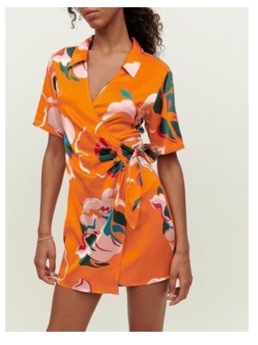 Reformation Electra Orange Silk Floral Wrap Mini Dress